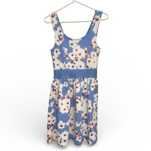 Trixxi Three Pink Hearts - Blue White Floral Fit & Flare Dress Sz S
